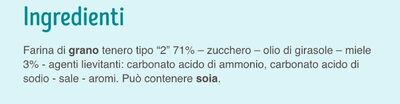Biscotti al Miele ingredients label