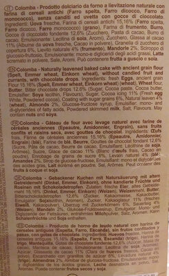 Colomba ingredients label