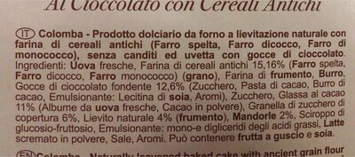 Colomba nutrition facts table