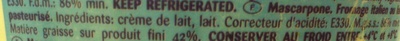 Mascarpone (42% MG) ingredients label