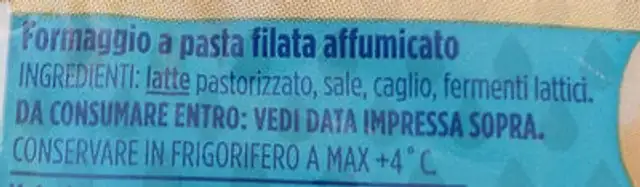 Scamorza affumicata ingredients label