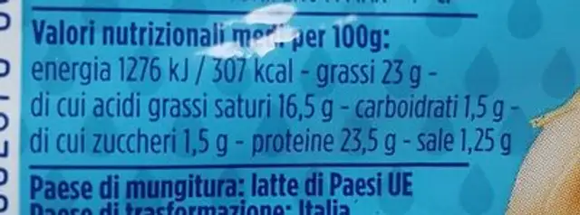 Scamorza affumicata nutrition facts table