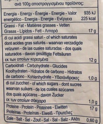 Mozzarella nutrition facts table