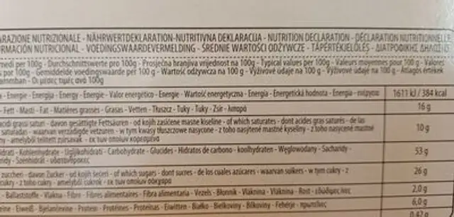 Colomba cioccolato nutrition facts table