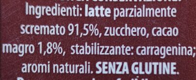 Latte e cacao ingredients label