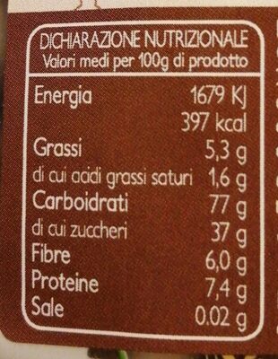 Multi cereale cioccolato e vaniglia nutrition facts table