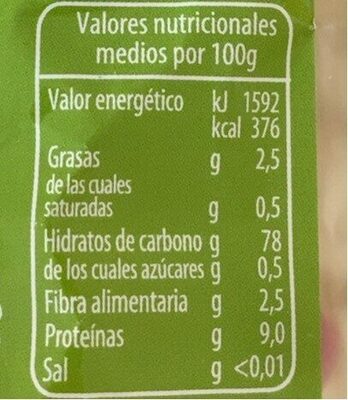 ARROZ INTEGRAL BIO nutrition facts table