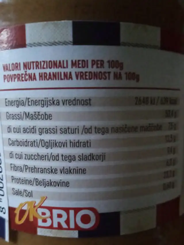 Peanut butter Creamy ingredients label