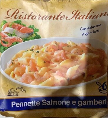 Pennette salmone e gamberi surgelato front packaging