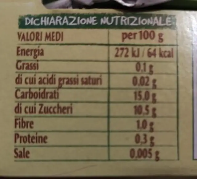 Mousse di Mela nutrition facts table