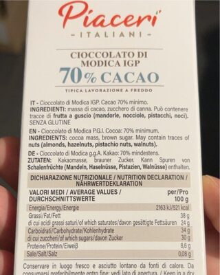 Piaceri italiani nutrition facts table