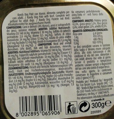 Paté con manzo nutrition facts table