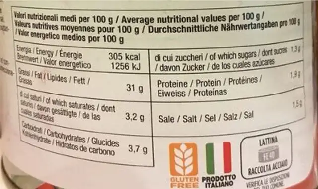 Spaccatelli di Carciofo nutrition facts table
