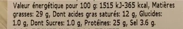 Saucisson a la truffe d’été nutrition facts table