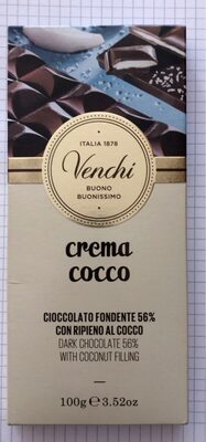 Cioccolato fondente con ripieno al cocco front packaging