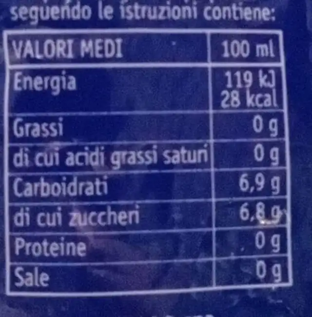 Te freddo nutrition facts table