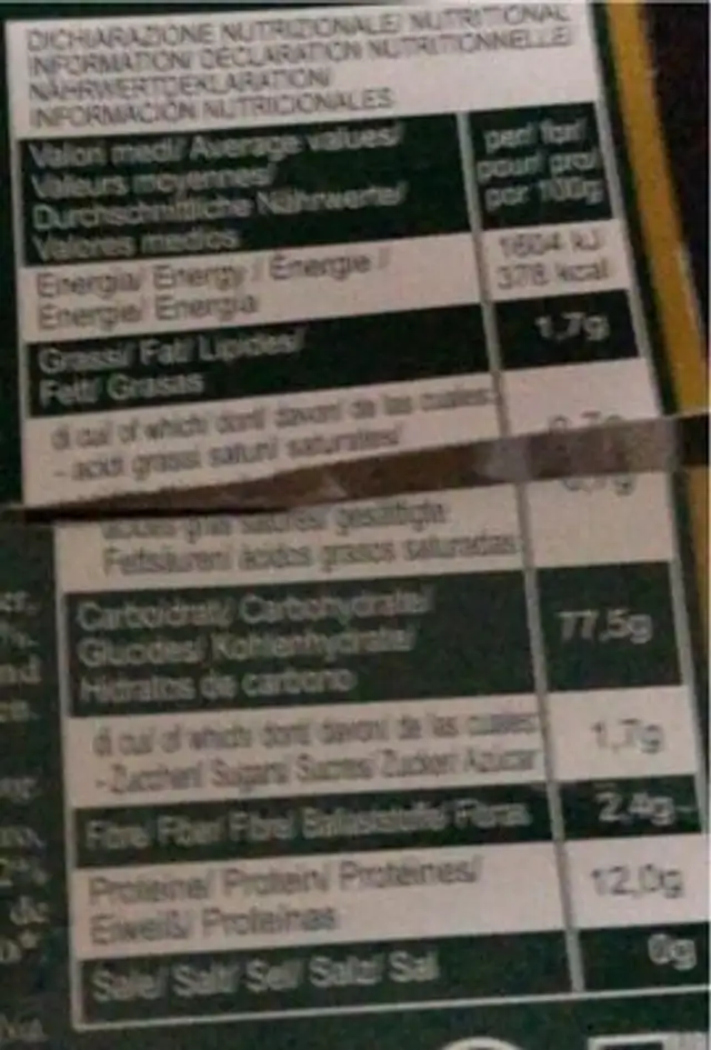 Maccheroni all’italiana  trafilata al bronzo nutrition facts table