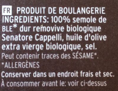 Tarallini ingredients label