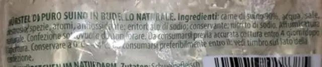 Il wurstel MERANER ingredients label