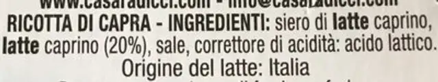 Ricotta di capra ingredients label