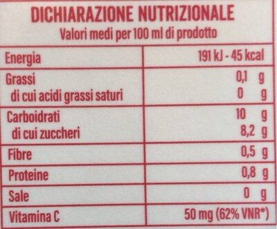 Spremuta 100% succo di arancia rossa nutrition facts table