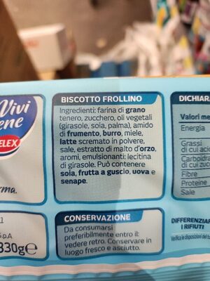 Frollini senza lieviti ingredients label