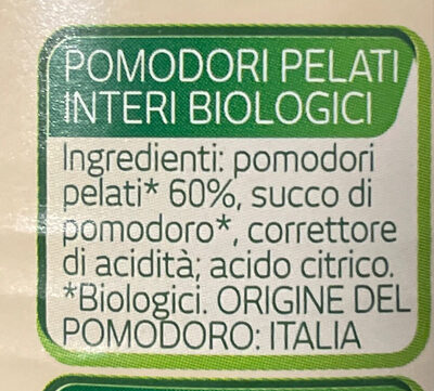Pomodoro pelato biologico ingredients label
