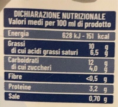 Besciamella nutrition facts table