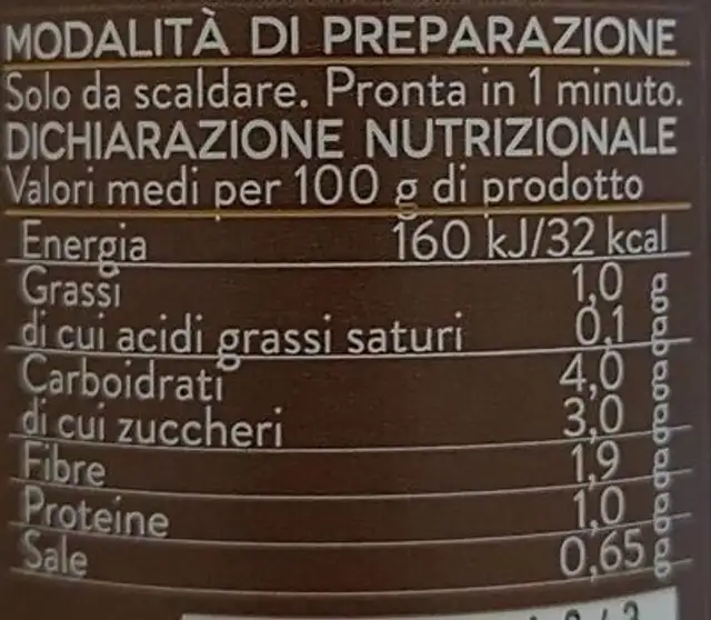 Salsa pronta datterino nutrition facts table