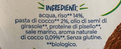 bevanda a base di riso al cocco ingredients label