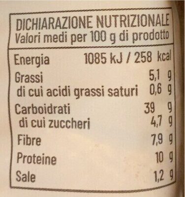 Pane Bauletto Integrale nutrition facts table