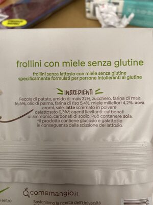 frollini con miele senza glutine ingredients label