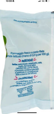 Mozzarella senza lattosio ingredients label