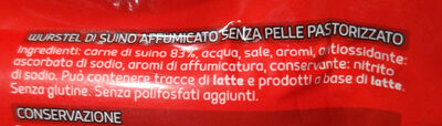 Wurstel suino ingredients label