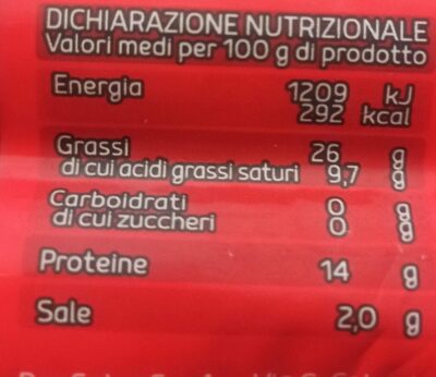 Wurstel suino nutrition facts table