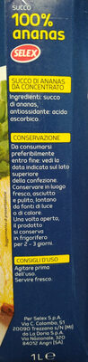 Succo 100% ananas ingredients label
