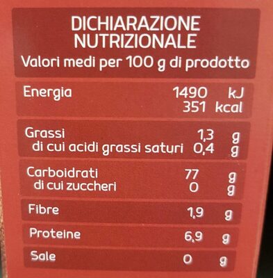 Selex riso arborio nutrition facts table