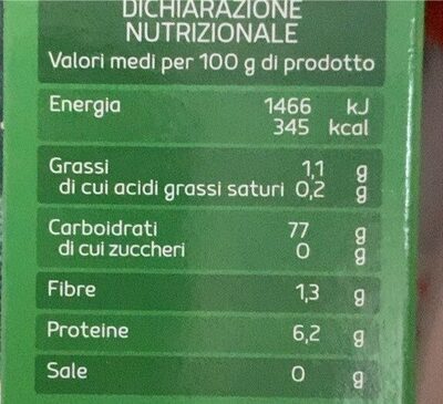 Riso VIALONE NANO nutrition facts table