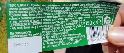 Pesto alla genovese ingredients label