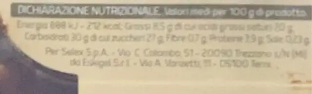 Gelato tiramisù nutrition facts table