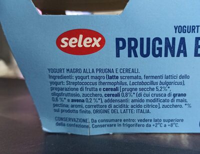 Jogurt magro prugna cereali ingredients label