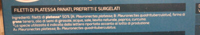 Filetti di Platessa panati surgelati ingredients label
