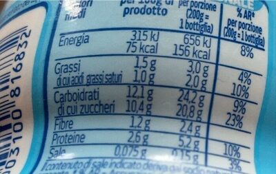bifidus drink nutrition facts table