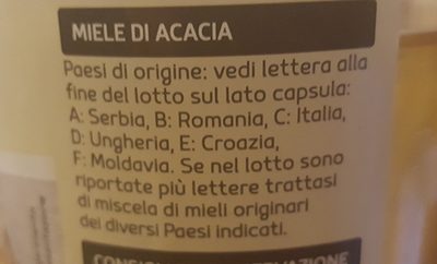 Miel acacia ingredients label