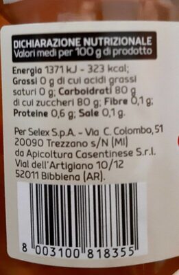 Miel acacia nutrition facts table