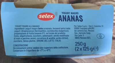 Yogurt magro ananas ingredients label
