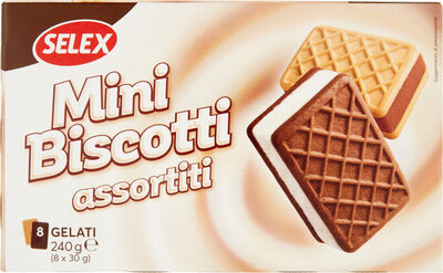 Minibiscotti ripieni di gelato assortiti front packaging