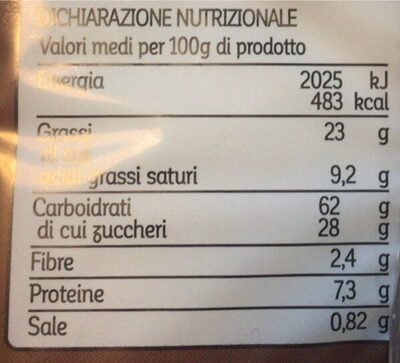 Crostatina al cacao nutrition facts table