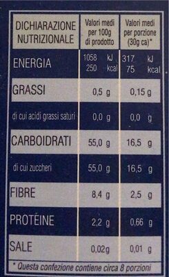 Prugne secche denocciolate nutrition facts table