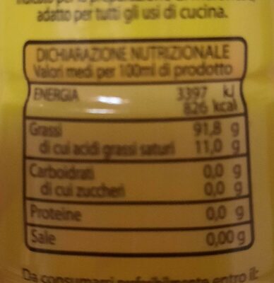 olio di semi di girasole nutrition facts table